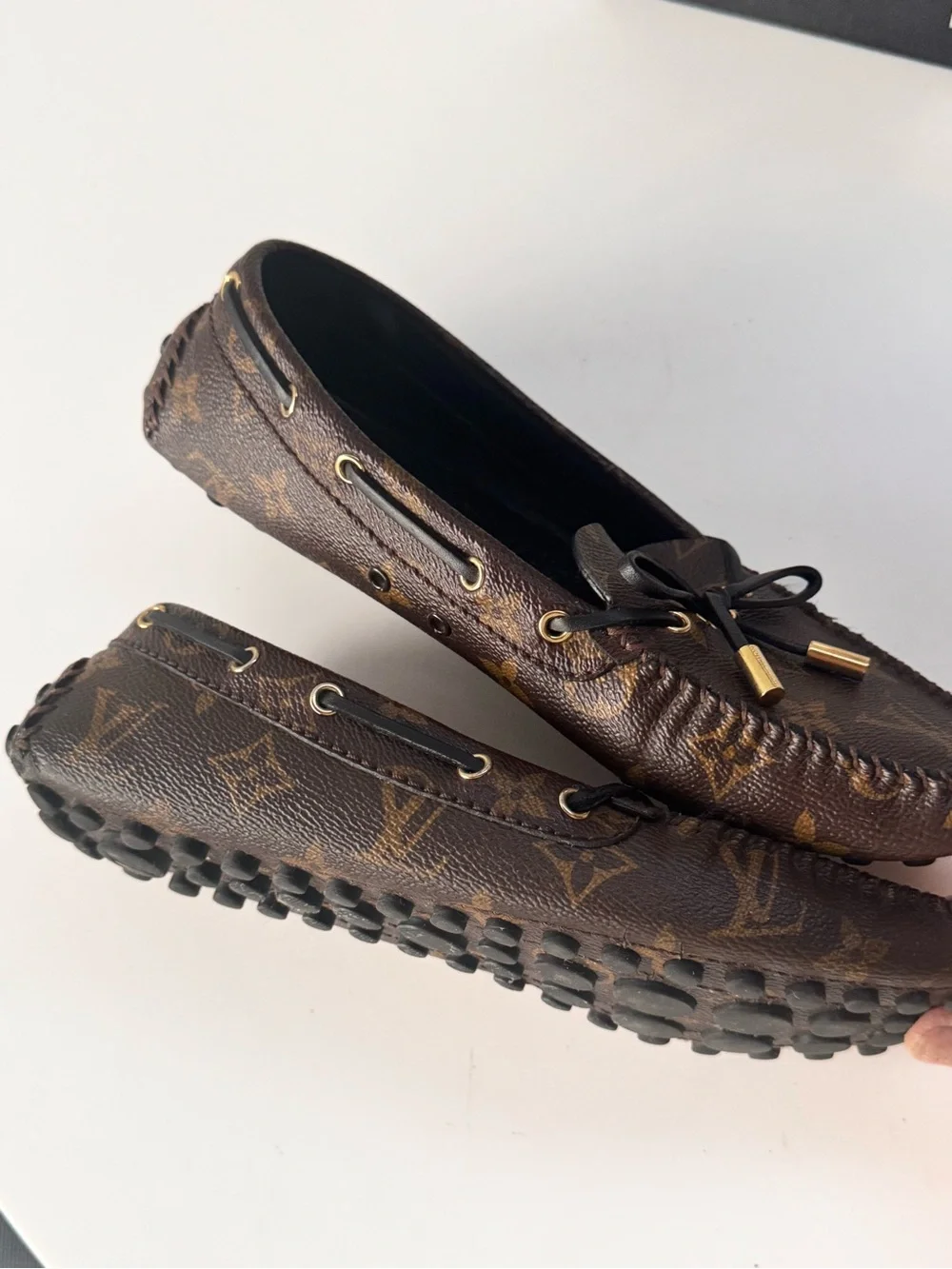 Louis Vuitton Brown Monogram Gloria Driving Moccasins with Gold Accents